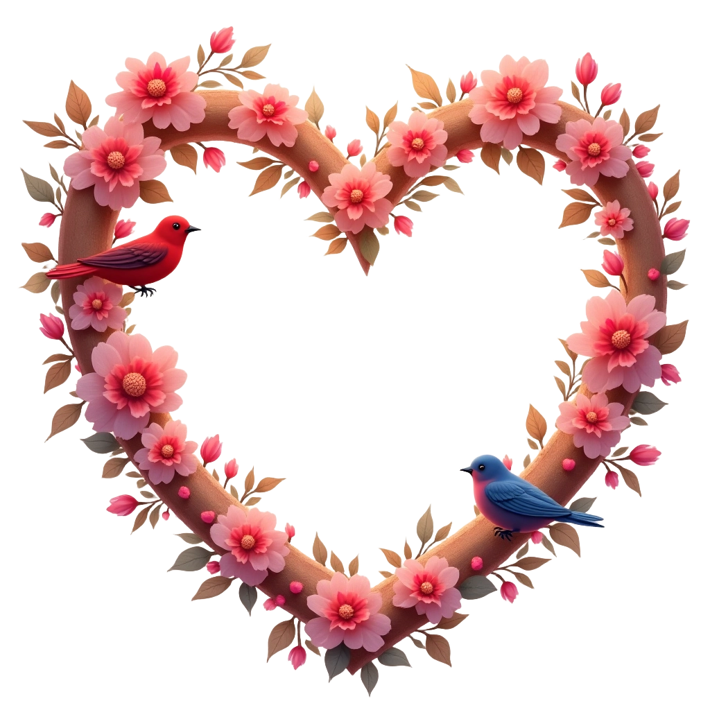 Floral Heart with Birds